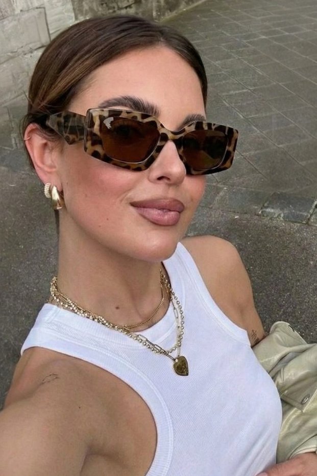 Hude Geometric New Season Popular Women's Leopard Brown Sunglasses