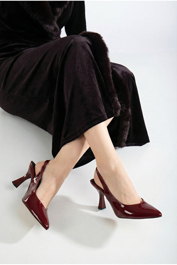 Beryls női bordó lapos elasztikus modern nyári sarkú cipő - 8