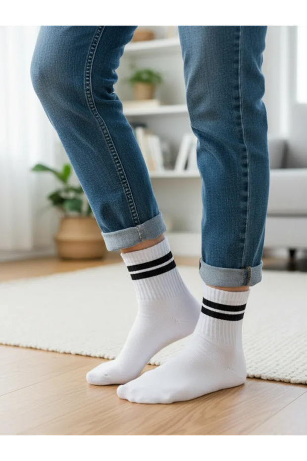 Black Double Stripe White Tennis Sports Socks