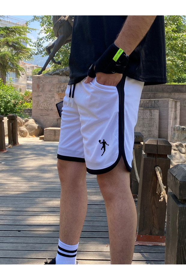 Men's White Striped Basketball Football Shorts Fitness Sports Exercise Running