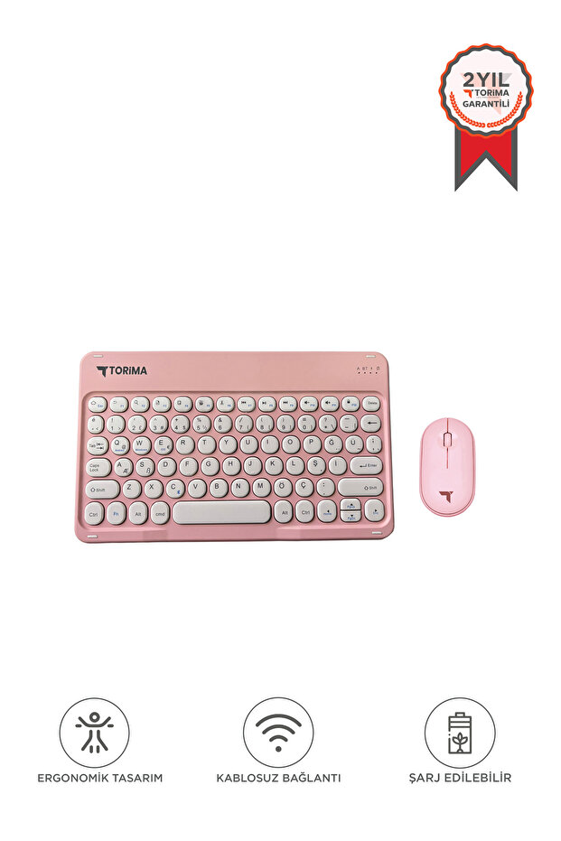 Bluetooth Kablosuz Klavye Mouse Seti TMK08 Pembe - 1
