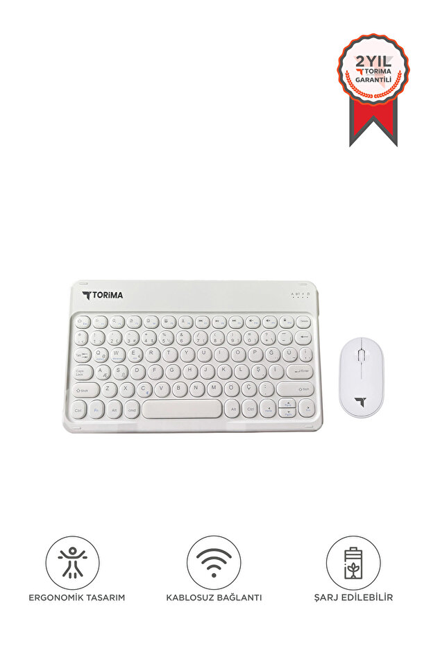 Bluetooth Kablosuz Klavye Mouse Seti TMK08 Beyaz - 1