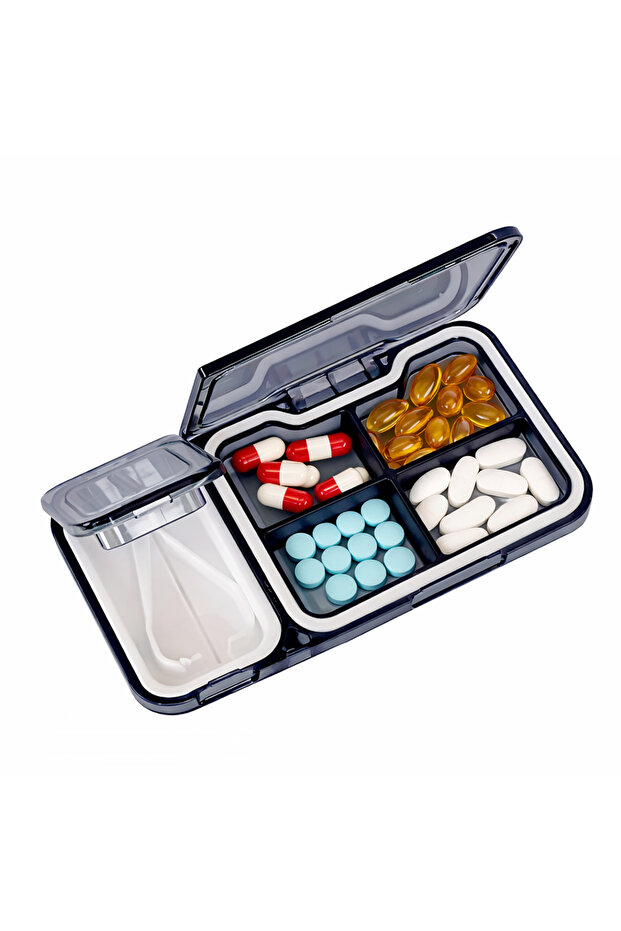 Pill Cutter and Storage – Medicine Storage Compartment Box for Holding Tablets and Cutting