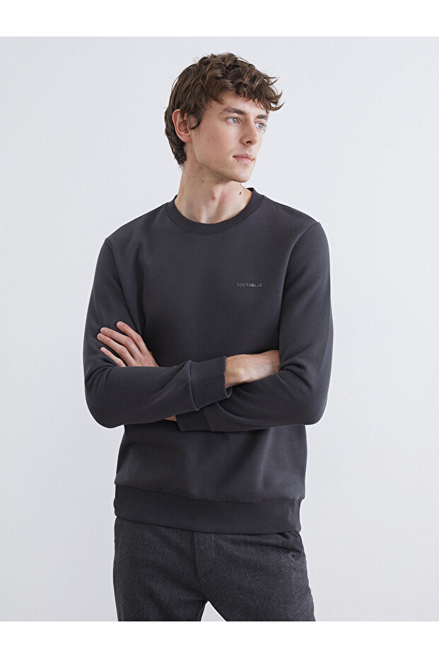 Özmarka New Season Crew Neck Printed Men's Thick Sweatshirt