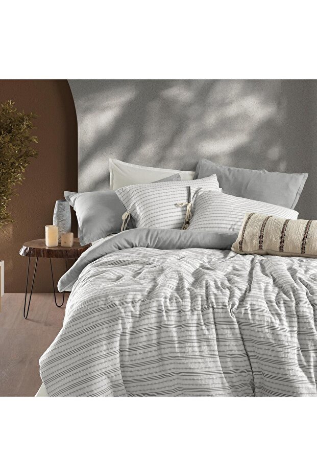 Abra Double Duvet Cover Set Gray