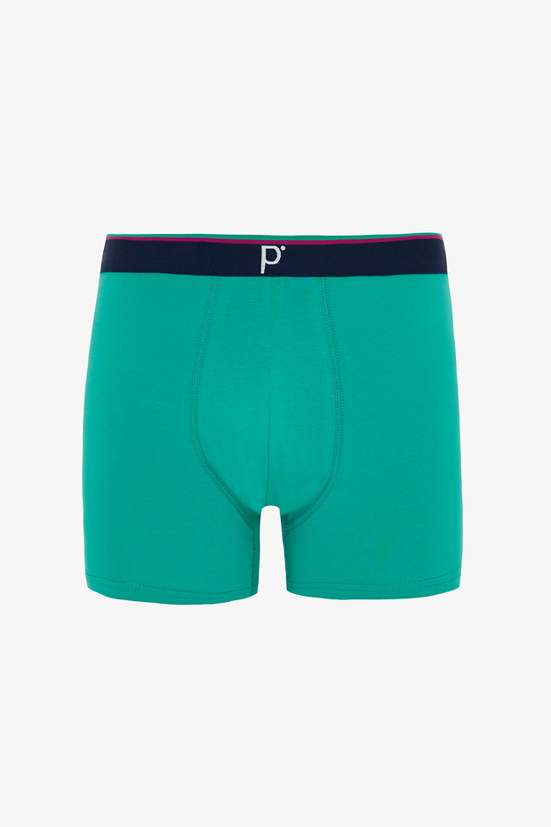 Mavi Ekoseli Erkek Organik Logolu 3'lü Boxer - 5