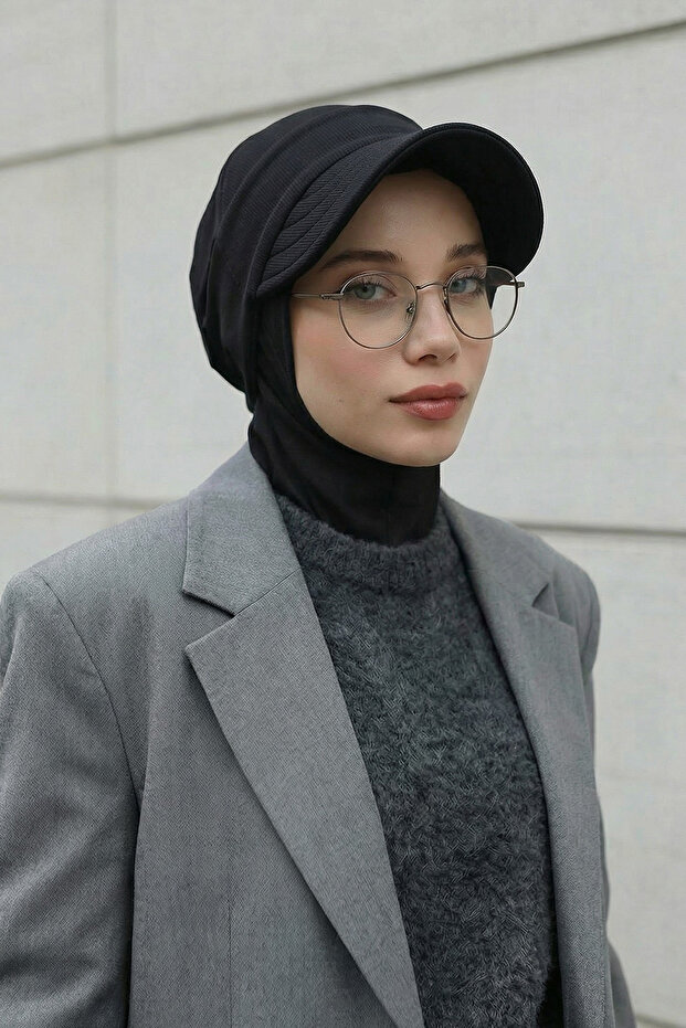 Four Seasons Detachable Hijab Bonnet with Visor, Black, B-82O