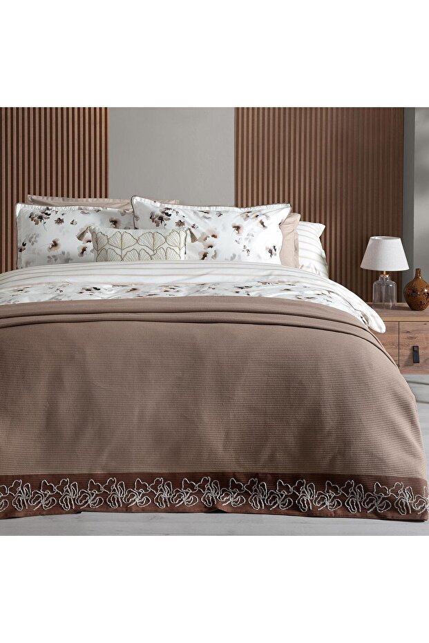 Eva Jadon Beige Single 100% Cotton Duvet Cover and Pike Set