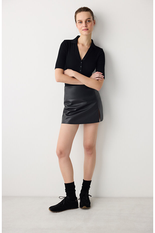 Siyah Mini İçi Şortlu Etek - 3