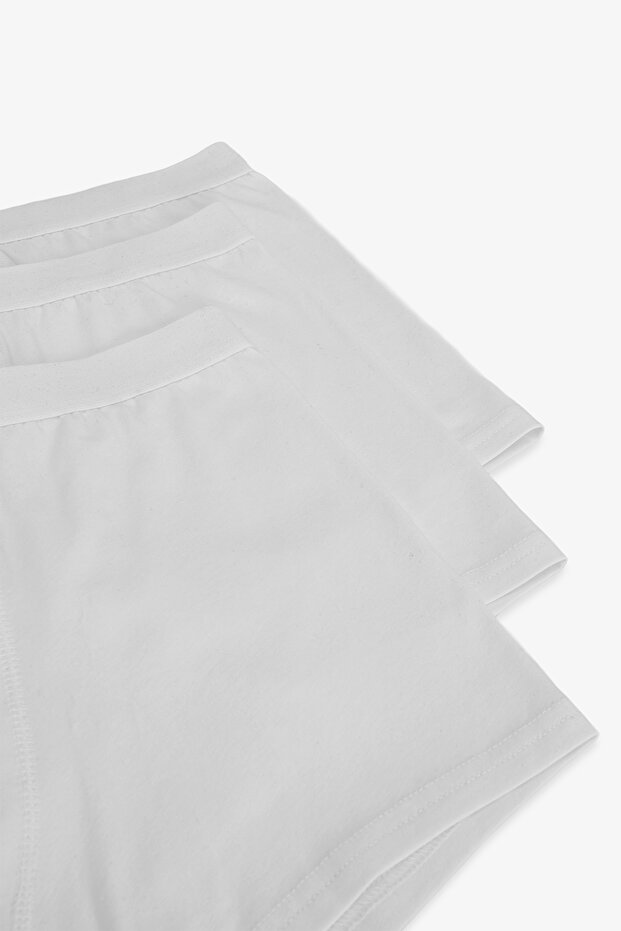 Erkek Pamuklu Basic White Tape 3lü Boxer - 3