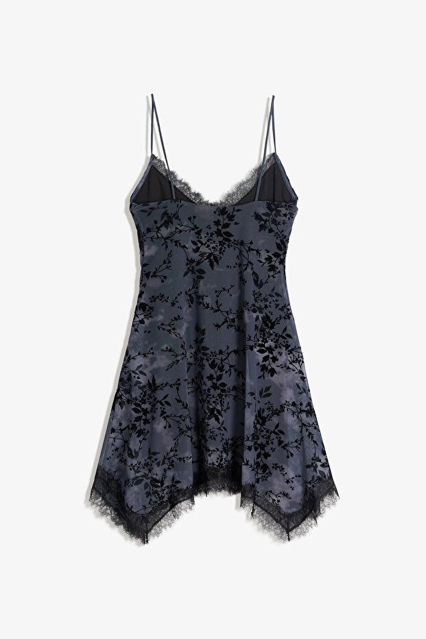 Dantelli tül askılı mini elbise - 4