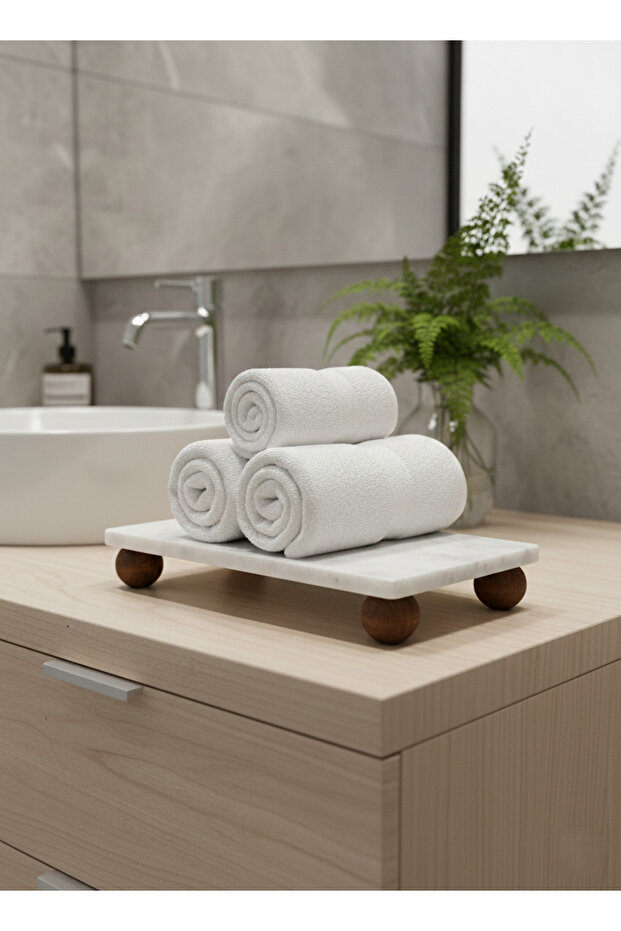 24X12 cm Bathroom Decoration Stand with Marble Wooden Legs