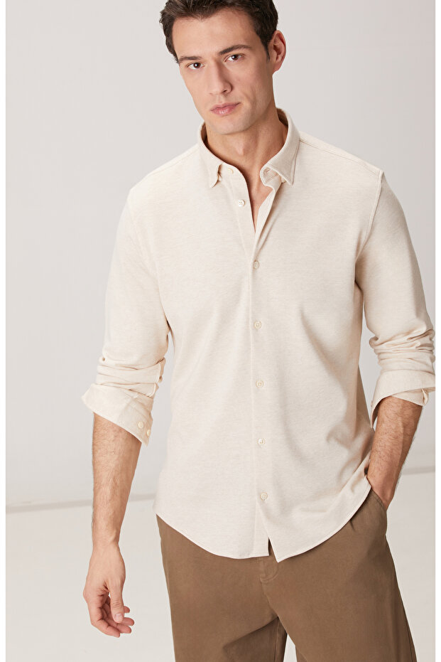 Bej Yün Karışımlı Örme Gömlek - 2