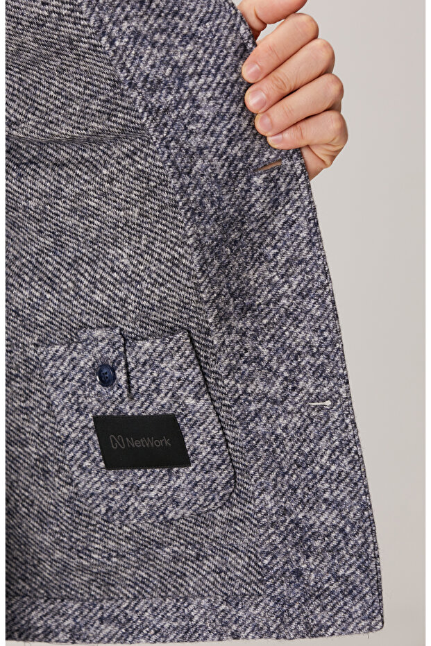 Lacivert Yün Karışımlı Örme Ceket - 8