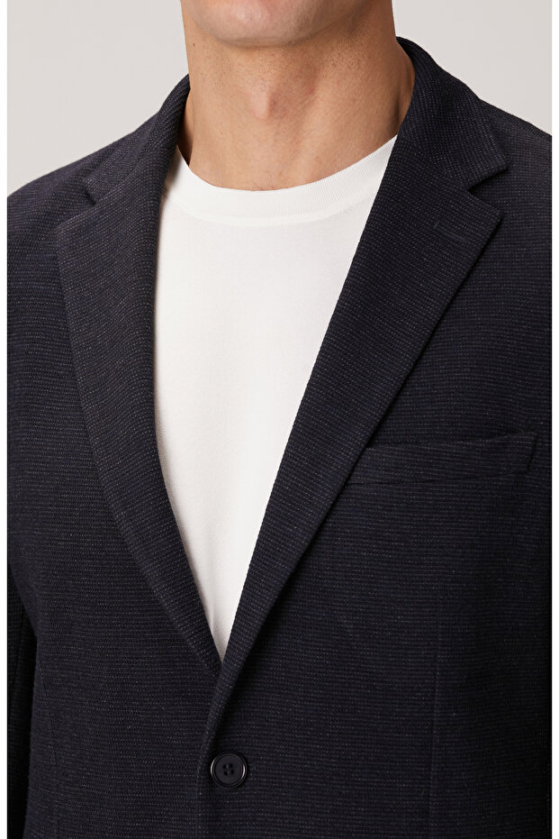 Lacivert Yün Karışımlı Örme Ceket - 6