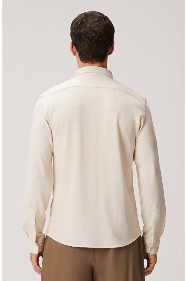 Bej Yün Karışımlı Örme Gömlek - 5