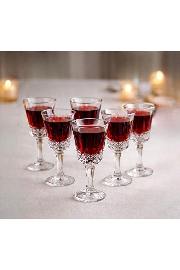 Patterned Footed Coffee Glass - Mini Glass - Soft Drink Glass 6 Pieces Mini Wine Glass