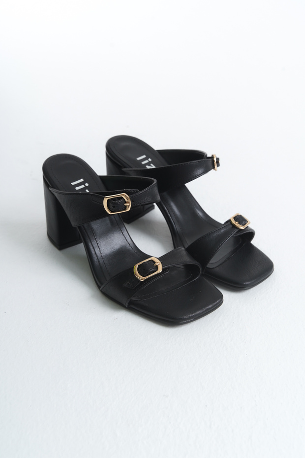 Bery Women's Heeled Double Tape Belted Slippers A012-K0615
