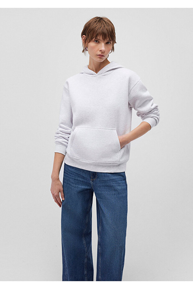 Kapüşonlu Açık Gri Basic Sweatshirt 167299-85438 - 2