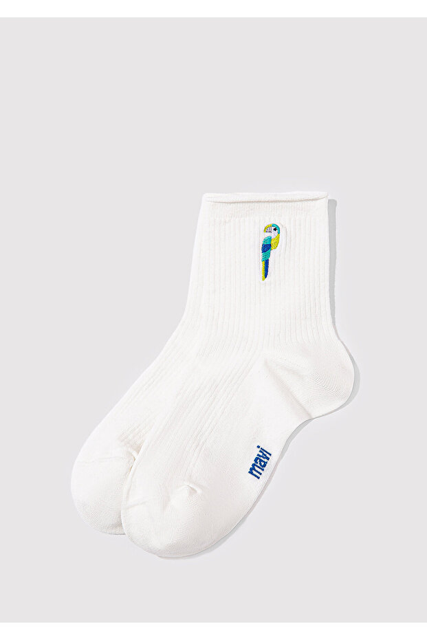 Bird Embroidered White Socks 1912432-34523