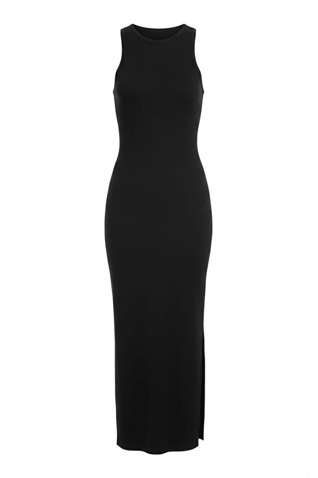 Triko Derin Yırtmaçlı Elbise - 1