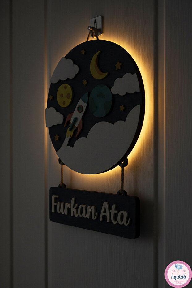 Roket Temalı Işıklı İsimli Kapı Süsü - 4