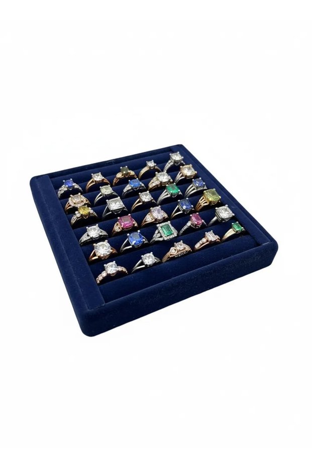 Domestic Production Suede Fabric Dark Blue Color 15 cm / 15 cm Ring Display Stand