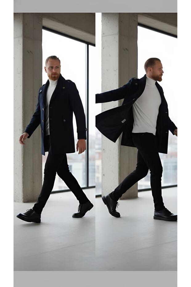 ÇIKARILABİLİR ÖRME YAKA APOLETLİ KAŞE KABAN - 2