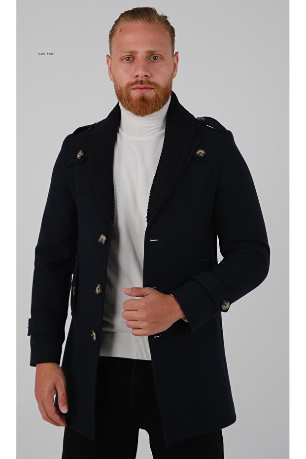 ÇIKARILABİLİR ÖRME YAKA APOLETLİ KAŞE KABAN - 1