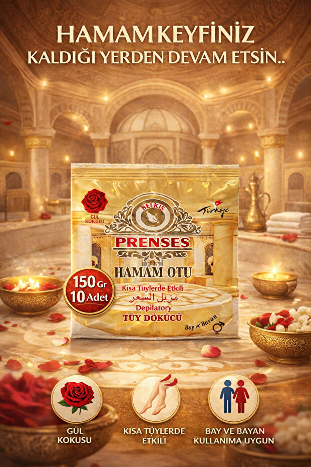 Rose Scented Hair Removal Powder - Hamam Herb 150 Gr X 10 Pieces