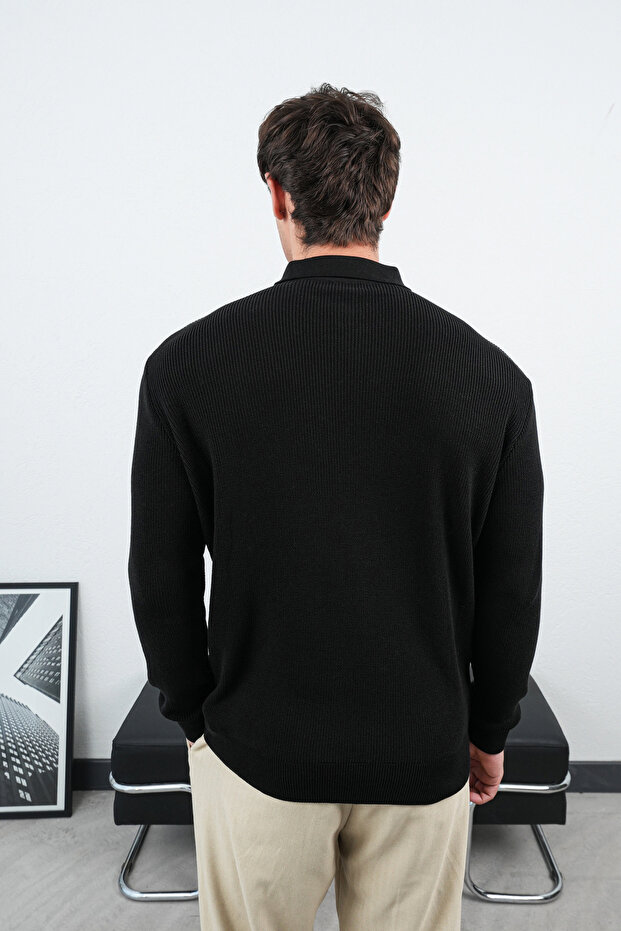 Fermuar Yaka Siyah Premium Basic Çelik Triko Kazak - 6