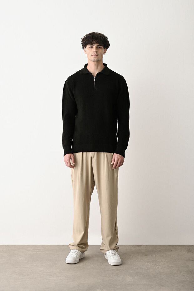 Fermuar Yaka Siyah Premium Basic Çelik Triko Kazak - 4