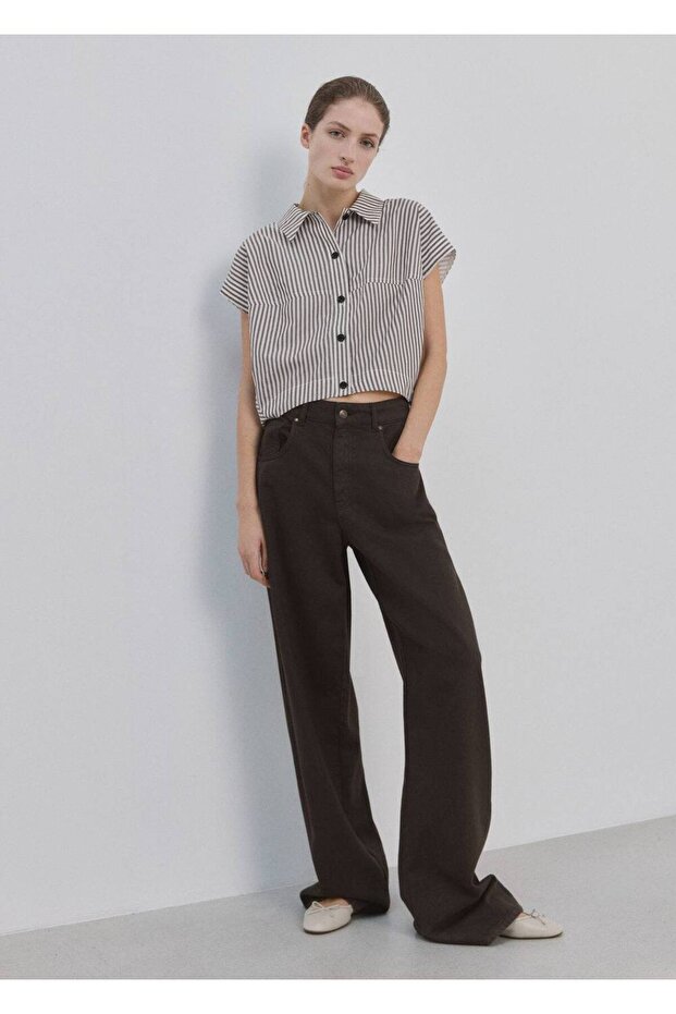 Çizgili crop gömlek - 2