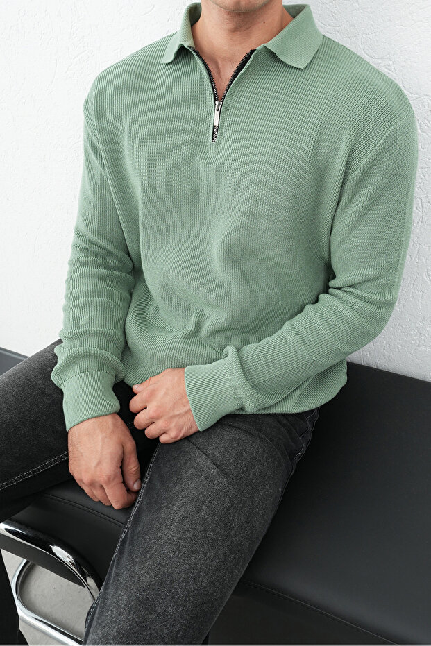 Fermuar Yaka Çağla Premium Basic Çelik Triko Kazak - 8