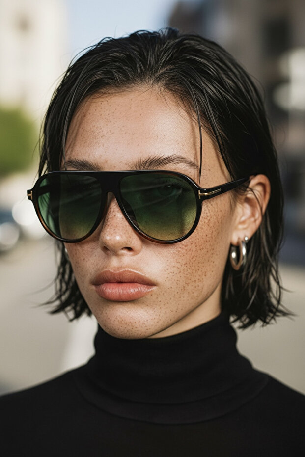 نظارات شمسية للجنسين من Aneta Pilot Model Leopar بإطار زجاجي أخضر