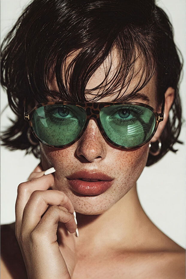 نظارات شمسية للجنسين من Aneta Pilot Model Leopar بإطار زجاجي أخضر