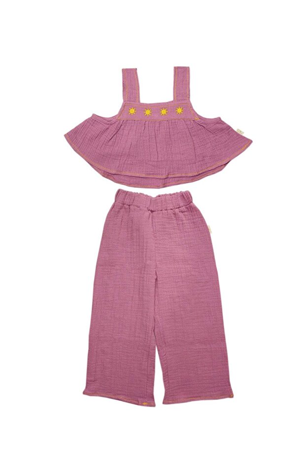 Flouncy Muslin Crop Set - Fuchsia
