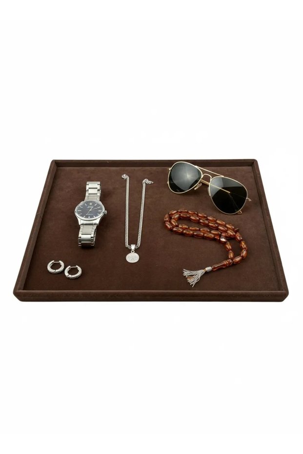 Domestic Production Suede Fabric Brown Color 34/24 cm Jewelry Serving Presentation Table