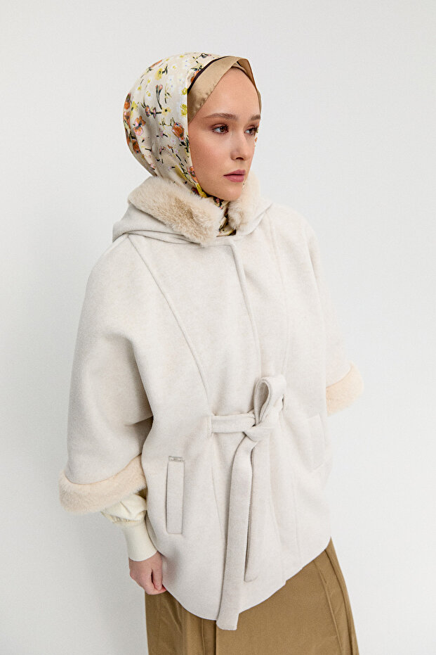 Kapüşonlu Kuşaklı Kaşe Kaban - 6