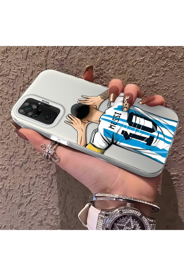 Xiaomi Redmi Note 10 Pro Compatible Silicone Edge Hard Back Phone Case Star Football Player Patterned