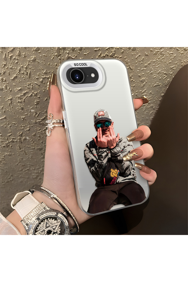 iPhone 16E Compatible Trendy Men's Patterned Silicone Edge Hard Back Shockproof Case