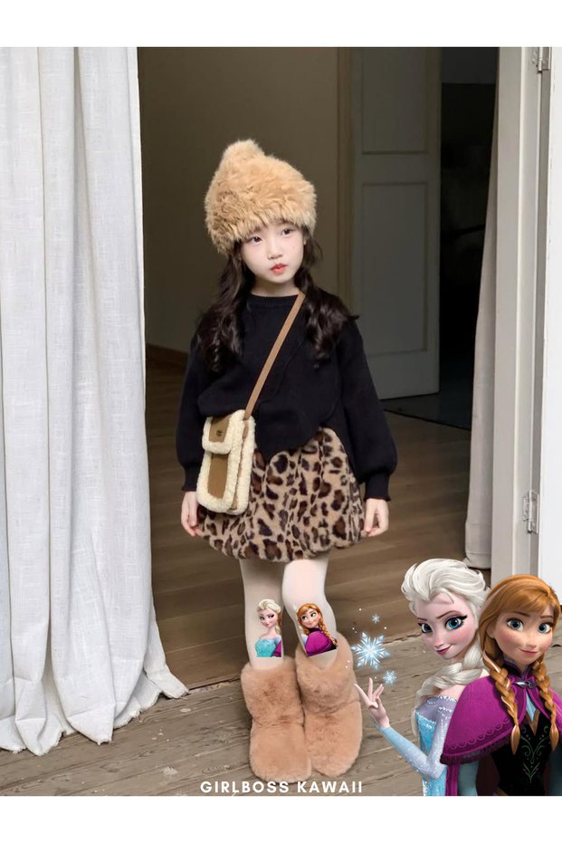 Frozen / Frozen Elsa and Her Characters White Pantyhose Matte Opaque