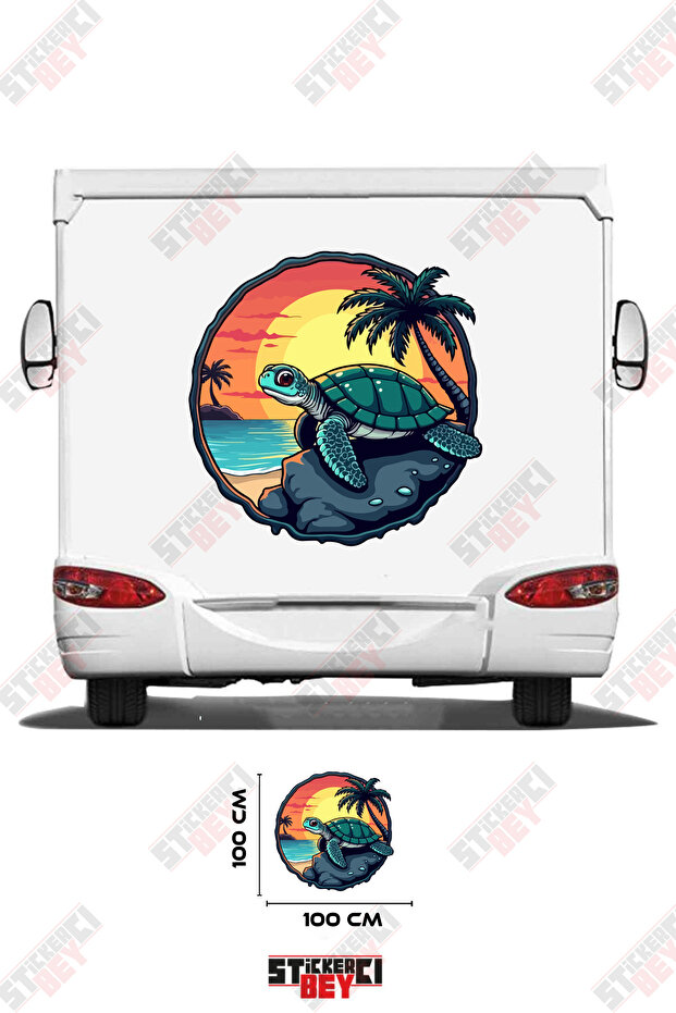 Visual Caravan Sticker Coating for a Caravan That Stands on the Coast and over the Stones