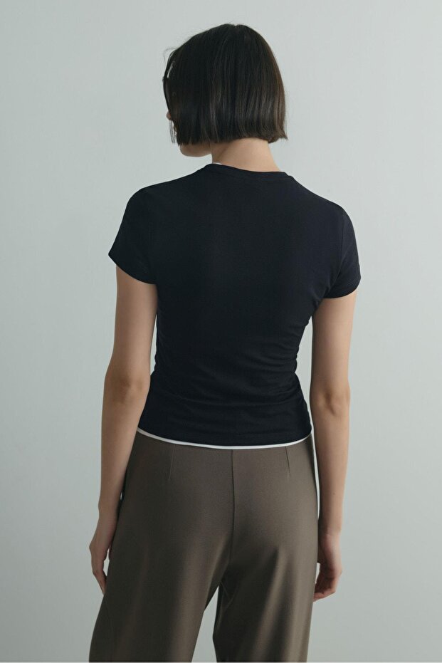 Siyah Skinny Fit Basic Tişört - 4