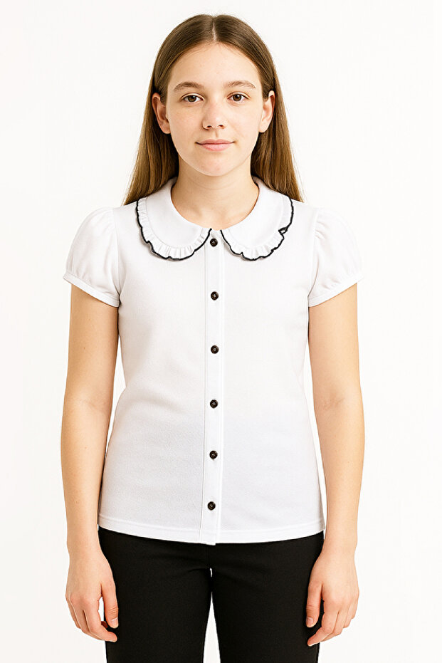Girl's Blouse-Collar Detail-Button Closure-Shoulder Ruffle 9-14 Years 12493