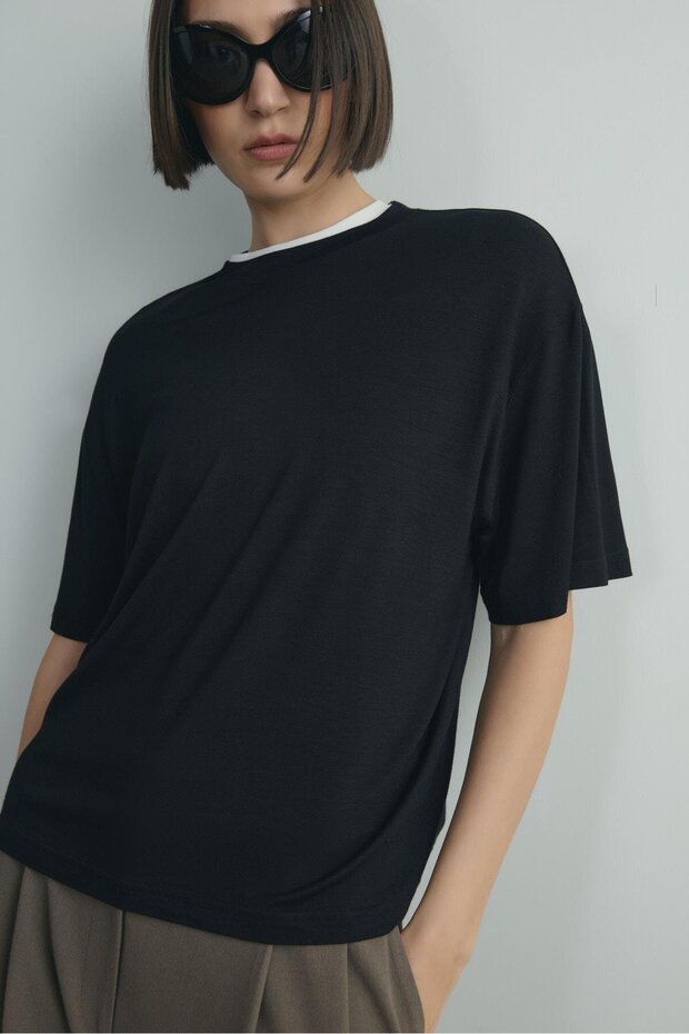 Siyah Atlas Basic Tişört - 3