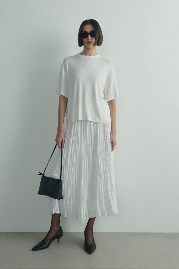 Ekru Atlas Basic Tişört - 5