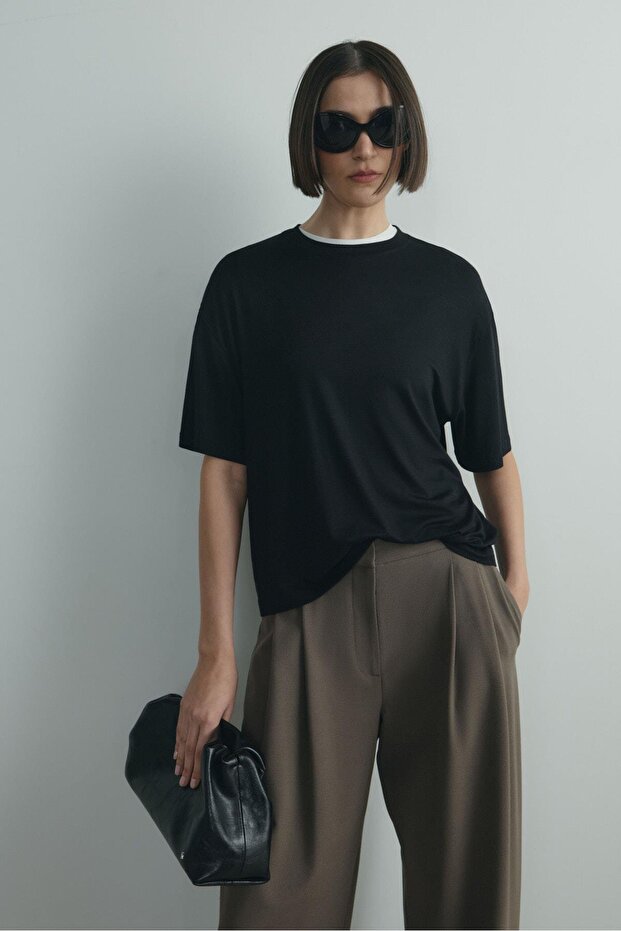 Siyah Atlas Basic Tişört - 6