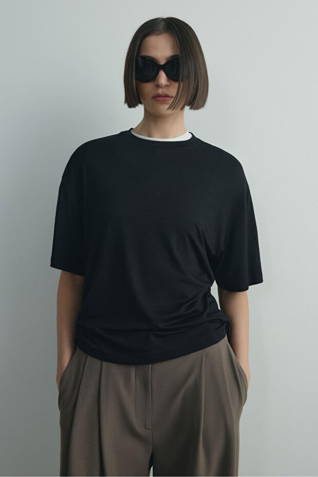 Siyah Atlas Basic Tişört - 7