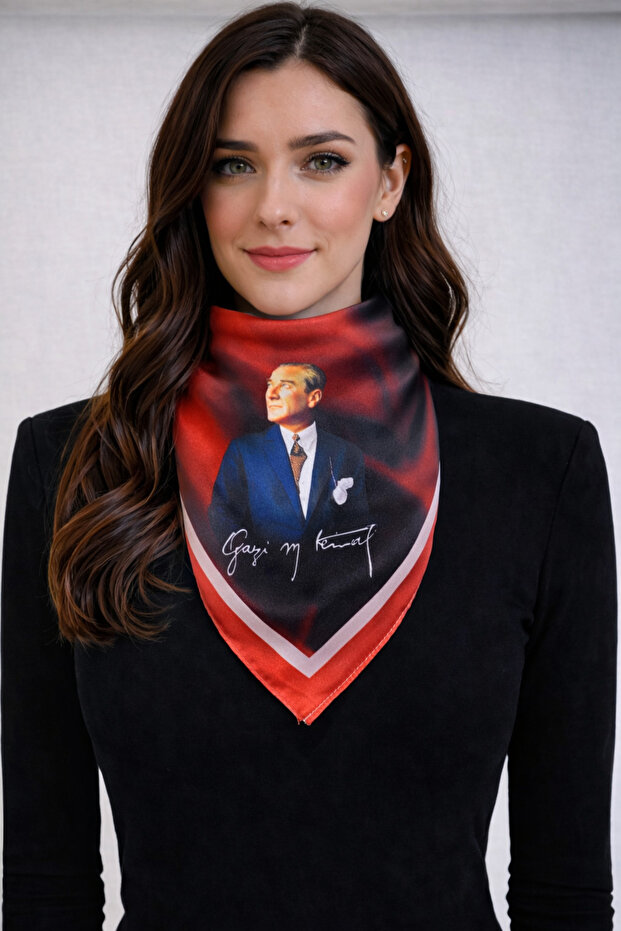 Ataturk Silhouette and Signature Square Neck Scarf